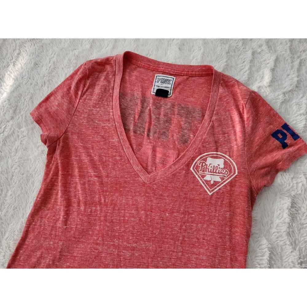 PINK Victoria's Secret MLB Philadelphia Phillies V-Neck T-Shirt Medium Red...